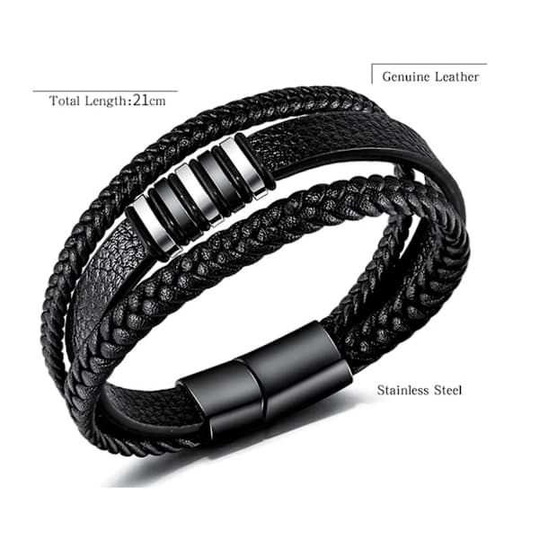 /NN/Sort læderarmbånd til mænd - Gave til mænd 23cm{F2}