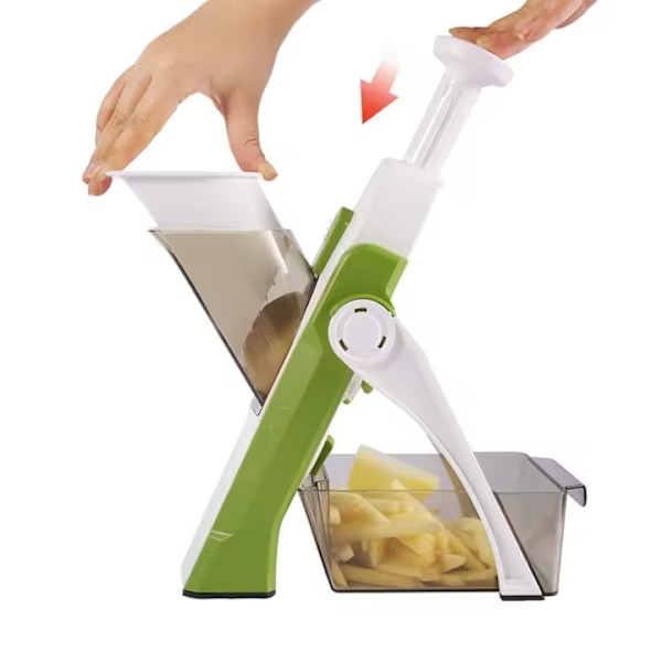 Grön Slicer, Manuell Köksgrönsakshackare, Rostfritt Lönnlöv för Julienne, Kuber, Pommes Frites, Morötter och Gurka
