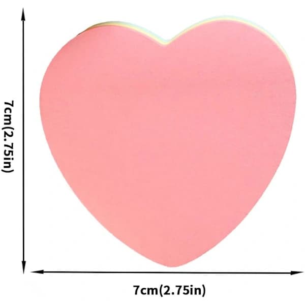 Hjerteformede sticky notes, søde selvklæbende noteblokke, 600 ark i 4 farver til kontor, hjem og skole, 7 x 7 cm