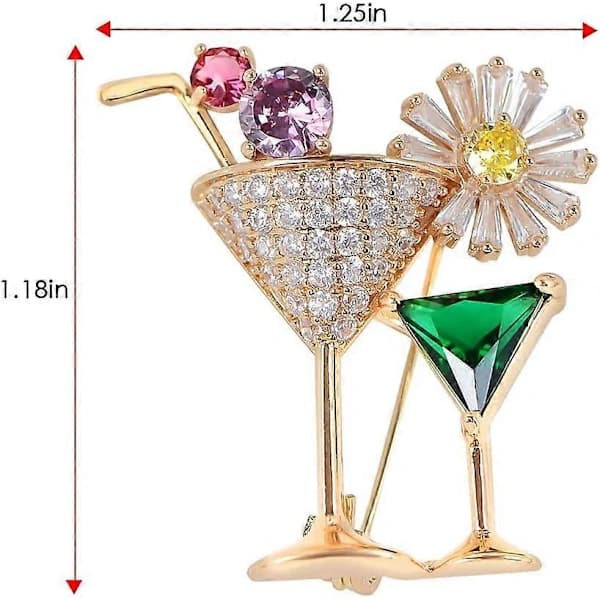 Cocktailglasbroche med krystalrhinsten til festtilbehør