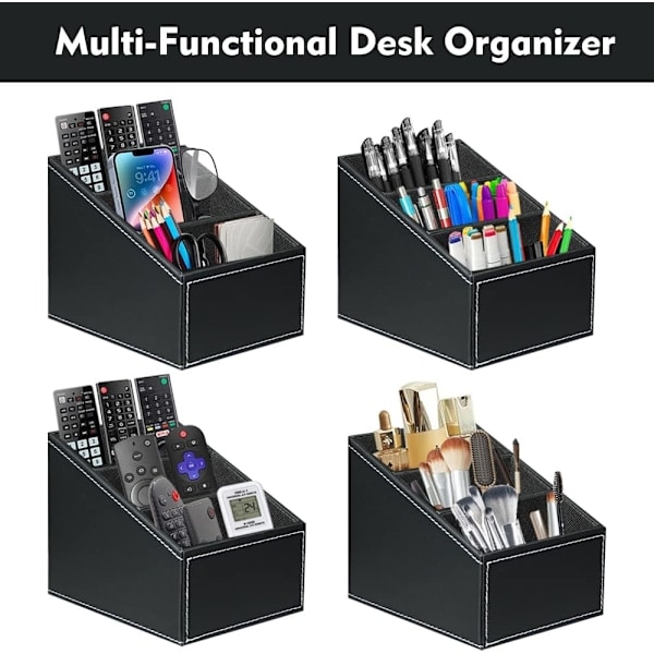 [NT] Fjärrkontrollsförvaring, PU Läder Fjärrkontrollhållare, Förvaringslåda med 3 Fack Multifunktionell Organizer