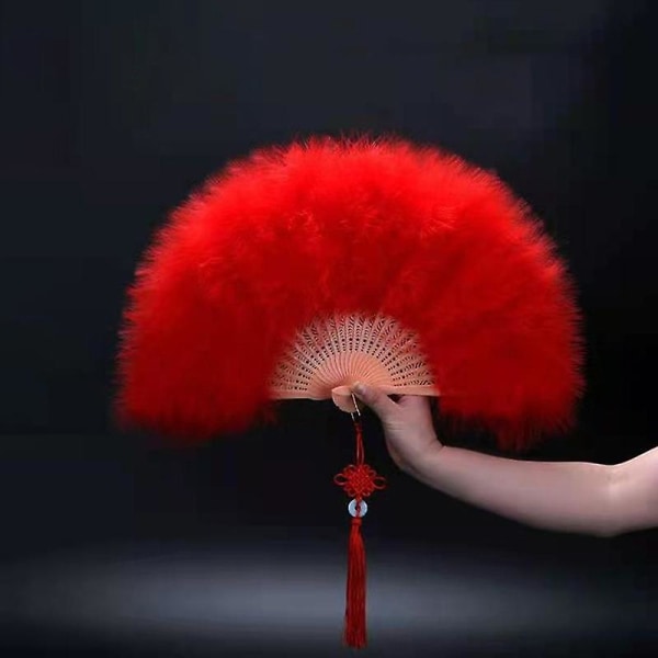 Feather Folding Fan Japanese Sweet Fairy Girl Gothic Court Dance Hand Fan one size Red