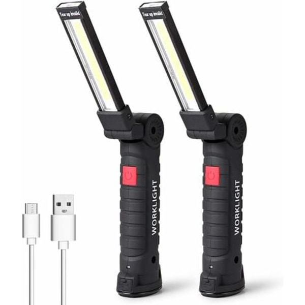 LED Arbejdslampe LED Lommelygte Håndholdt Lampe Genopladelig LED Værkstedslampe Inspektionslampe Lommelygte Magnetisk Base, Camping, Nød Lille, 2 Stk./NC/