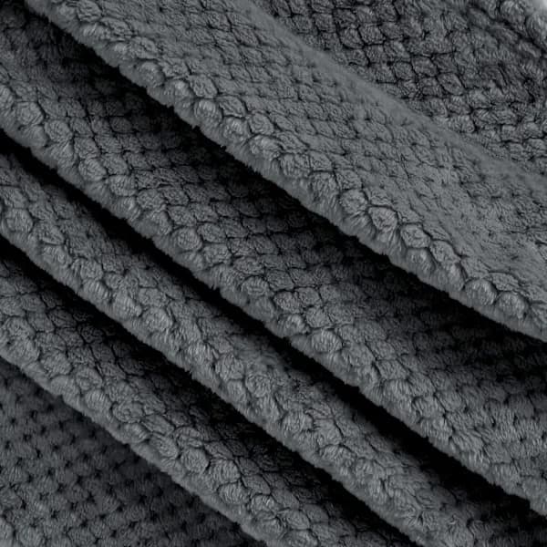 Flanellteppe, 127x178 CM Mykt Sofateppe, Vaffelfleecepledd for Sofa, Mørkegrått Teppe