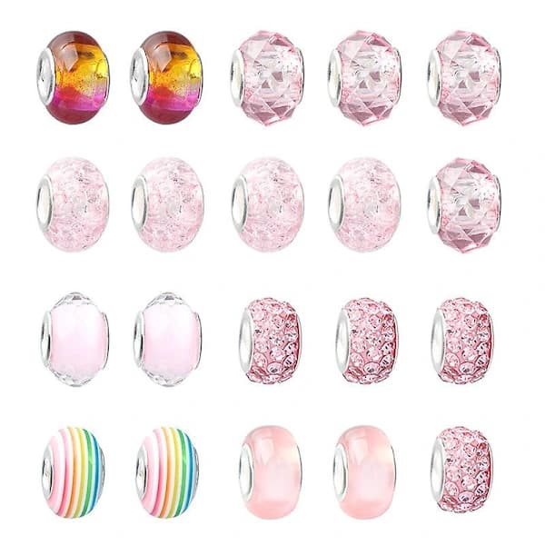 DIY Presentförpackning Rosa Blå Set Charm Armband Gör-Det-Själv-Kit Pärlor Silverpläterad Ormkedja Present till Flickor och Barn