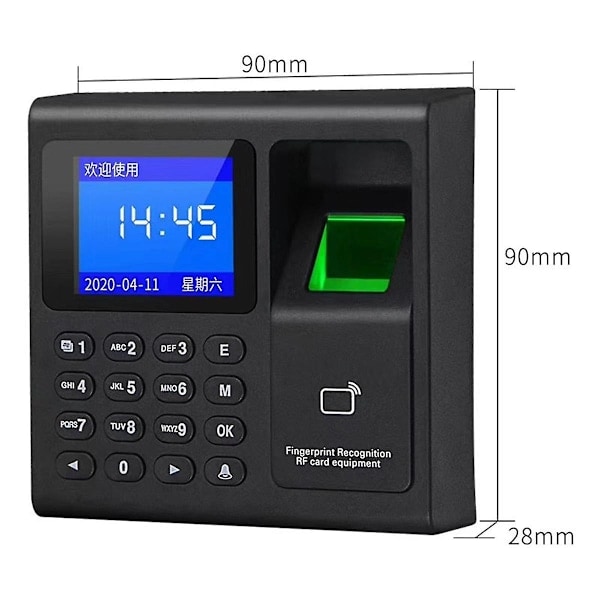 Sormenjälkitunnistin läsnäoloon + 10 korttia, elektroninen kellokorttilaite RFID-näppäimistöllä, USB_ NN