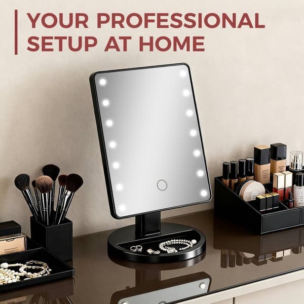 Makeup spejl - Belyst makeup spejl med LED-lys - sort