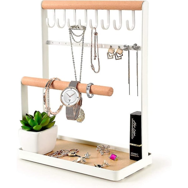 Smyckesställhållare, Multi Hängande Träring Organizer Örhängebricka, 8 krokar Förvaringshalsband, Armband,