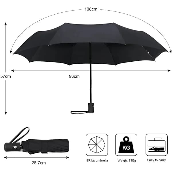 Umbrella, Automatic Open and Close, Dry, Non-Slip 210T Fabric Handle