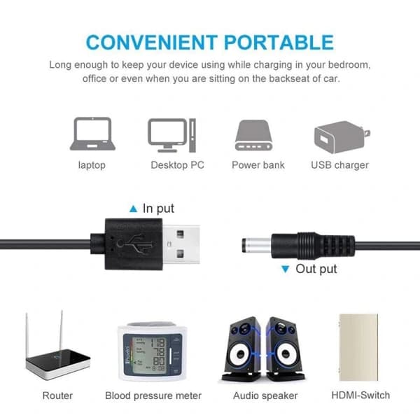 Universal USB til DC Strøm Ladekabel Pluggkontakt Adapter