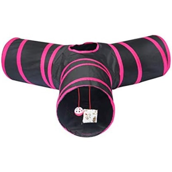/Hc/Kattunnel med leksaker - Lektunnel för smådjur - Vikbar - 3 vägar - Svart och Rosa