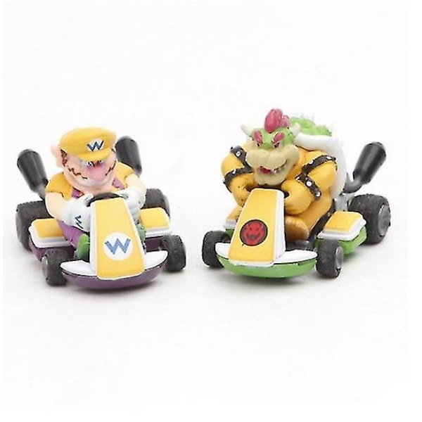 8 st Super Mario Kart Dragbilar Luigi Toad Bowser Princess Figur Barnleksak