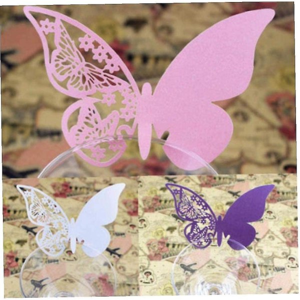 50 st utskurna Butterfly Cup Card Mörklila Butterfly Seat Card Laser Card Butterfly Wall Sticker Paper Card white