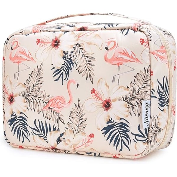 Hängande Necessär, Sminkväska för Kvinnor, Flickor, Barn, Vattentät, Beige Flamingo