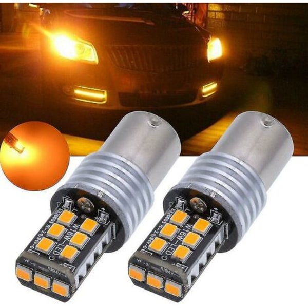 2x Amber/Gul 1156 Ba15s 2835 15w Bil LED Blinkersljuslampor，HANBING