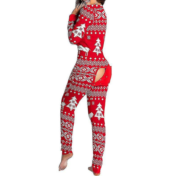 Pyjamas Kvinnor Jumpsuit Dam Sovkläder Kostym Rygg Rumpa Rumpa Öppen Ass Loungewear M Red