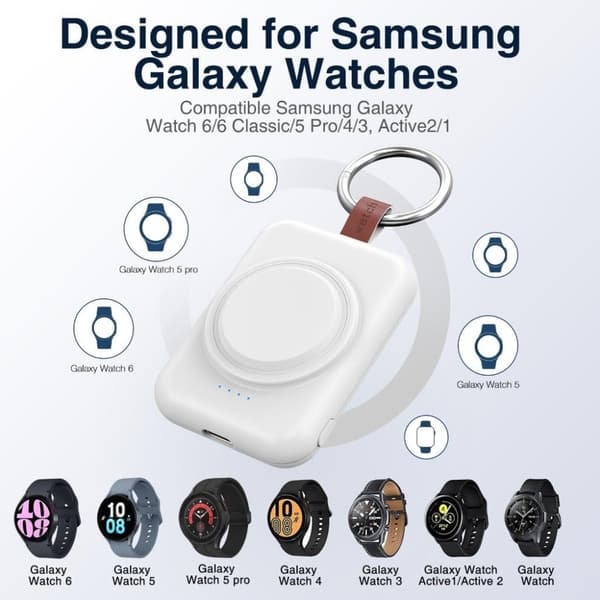 {NT} Oplader med powerbank 1800mAh til Samsung Galaxy Watch - Hvid