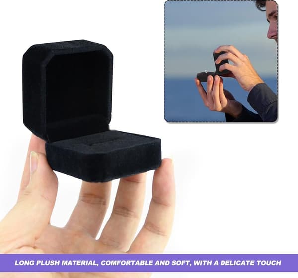 2 Smykkeskrin Ringæsker Rundt Fløjls Ringdisplay til Forlovelse Bryllupsdag 5x6x5cm Sort