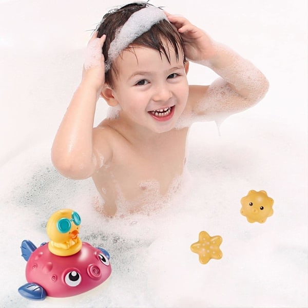 [NT] Babybadleksaker, Blowfish Elektrisk Roterande Vattensprayleksak, Utrustad med Tre Stylingmunstycken