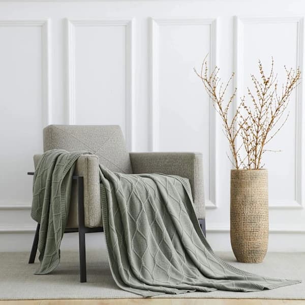 Bomullsgrå Kabelstrikket pledd for sofa, lett 50 x