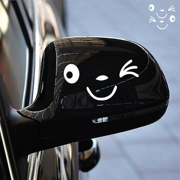 2st reflekterande sött leende bildekal Backspegelklistermärke Car Styling Cartoon Leende ögon Ansiktsdekal för alla bilar
