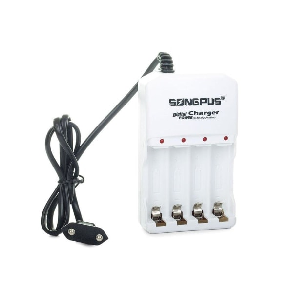 /Hc/4x Batterilader / Lader - AA & AAA Batterier Hvit