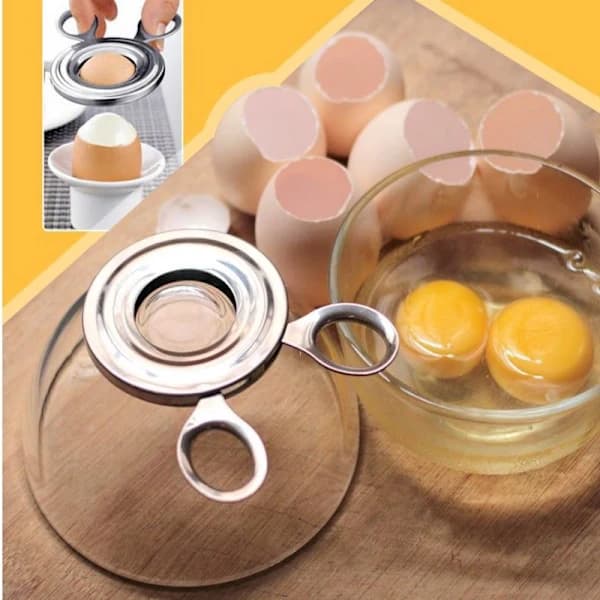 1 x Eggkutter i rustfritt stål, eggeåpner, eggdeler, eggsaks
