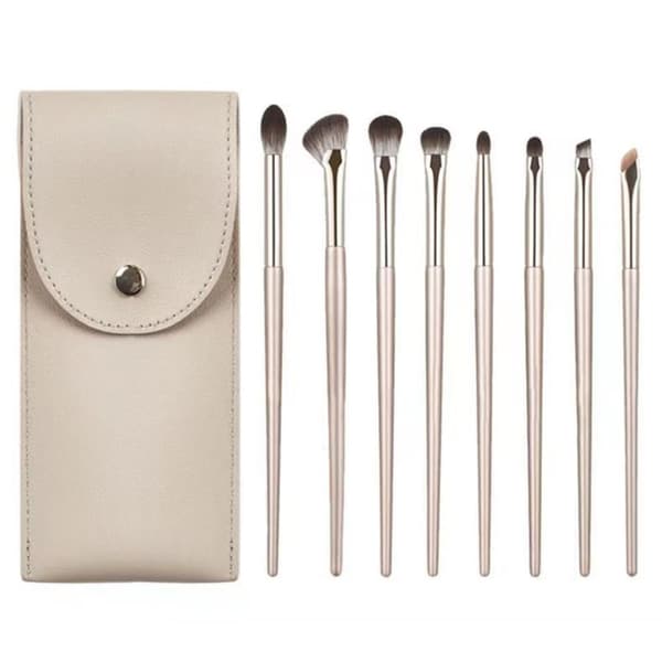 8 st Ögonskuggsborstset Mjukfiber ögonmakeupborstar + påse Beige beige