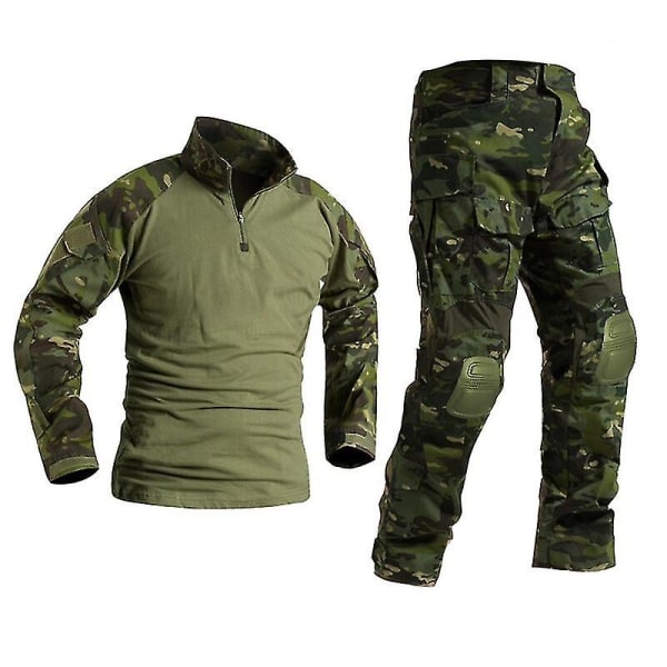 Män Militär Taktisk Uniform Skjorta Stridsbyxor Kostym med knäskydd Armékläder Airsoft Paintball Kamouflage Arbetskläder L CP green