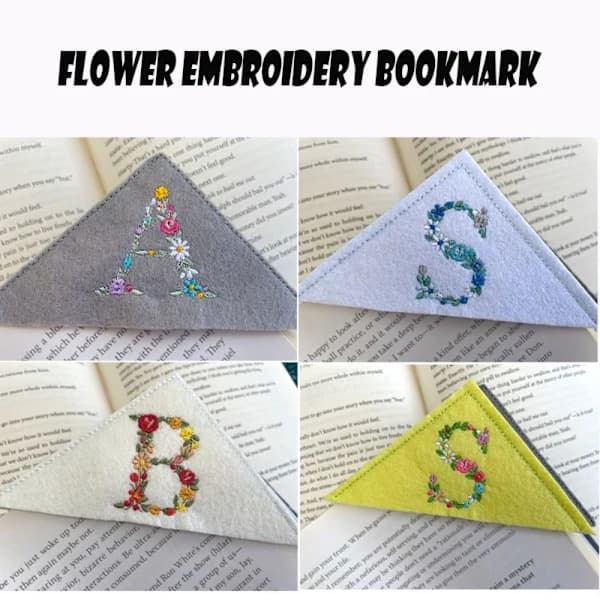 Broderede Bogmærker Blomsterhjørne Bogmærke 4 4 4