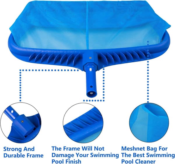 Pool Skimmer Net, Heavy Duty Leaf Rake, Cleaning Tool with Fine Mesh