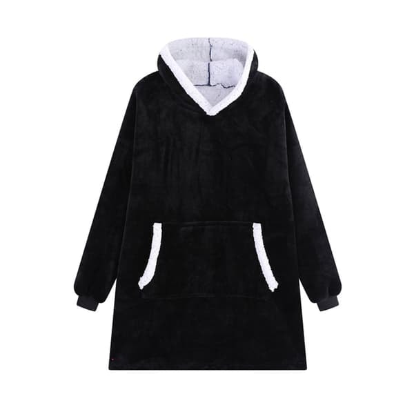 {NT} Mellanlång oversized hoodie för vuxna med känguruficka och huva - Svart