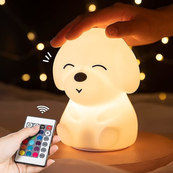 Nattlampa för barn, silikon nattlampor, USB uppladdningsbar ledlampa Dog With Remote
