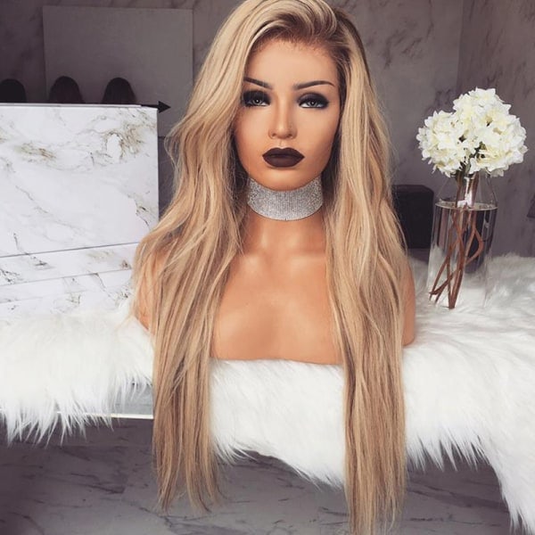 [NT] Dam Gradient Blond Lång Lockig Peruk Syntetiskt vågigt hår Värmebeständig peruk Guld