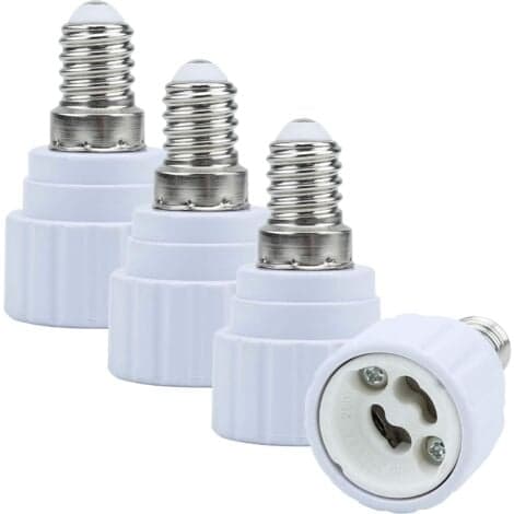 4X Lampefatningsadapter E14 til GU10 i Hvit - Sett med 4 omformere for LED/NC-pærer