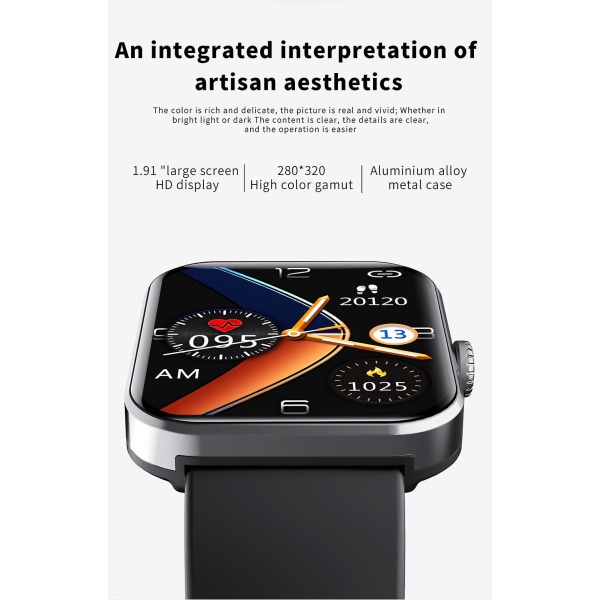 Blodsocker Socker Smart Watch Kroppstemperatur Ecg+ppg Hrv Monitor Vattentät Milan Black Steel