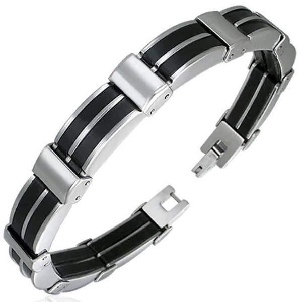 {NT} Armbånd til mænd - BIGILANTUH - i rustfrit stål - Sort - 22 cm - 27 g