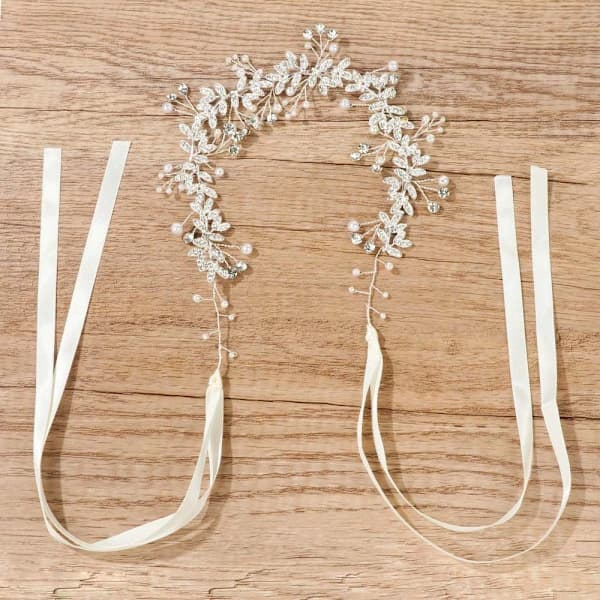 Brudblomma Hårband Rhinestone Blomma Pannband SILVER silver