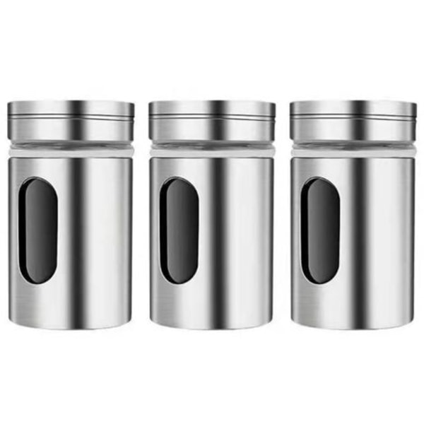3 Kryddburkar med Svängbart Lock, Kryddflaska i Rostfritt Stål, Kryddburk Kök Kryddset, Kryddburkar för Te, Salt och Peppar/NC/