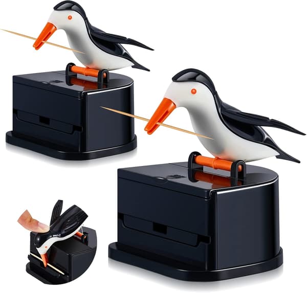 2 Pieces Woodpecker Toothpick Holder, Cute and Funny Toothpick Box for Kitchen, Black and White