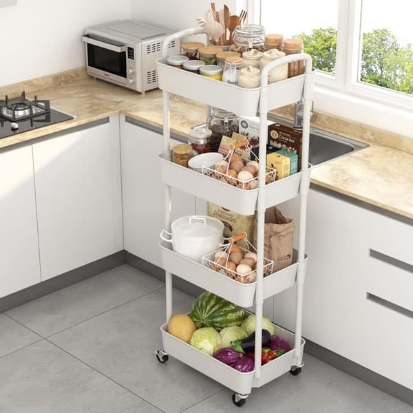 Plastvogn - Oppbevaringsvogn - 4-etasjers - Hvit