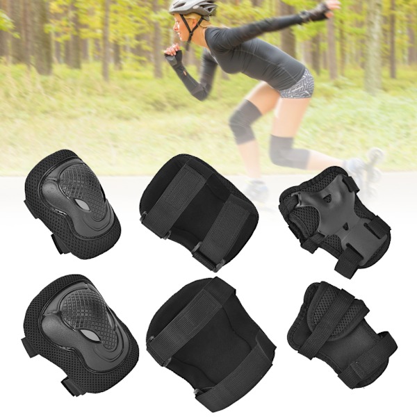 Tjockt Skyddsset för Rullskridskoåkning - Knäskydd, Armbågsskydd, Handledsskydd för Vuxna (Svart) 0.8
