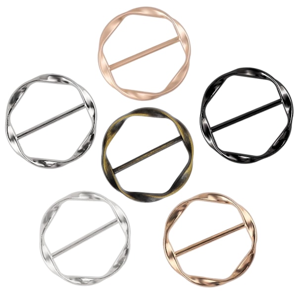 6 st Halsduk Ring Klämma Rund T-shirt Slips Klämmor för Kvinnor Flickor Justerbar Skjorta Midja Cincher Klämmor Metall Cirkel Kläder Hörn Knut Spänne