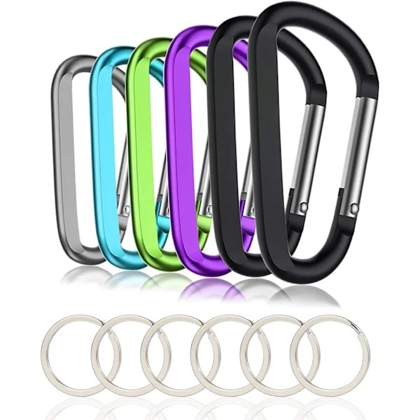 6-pack Multifärgade Karbinhakar, 3 \" Stora D-ringar i Aluminium