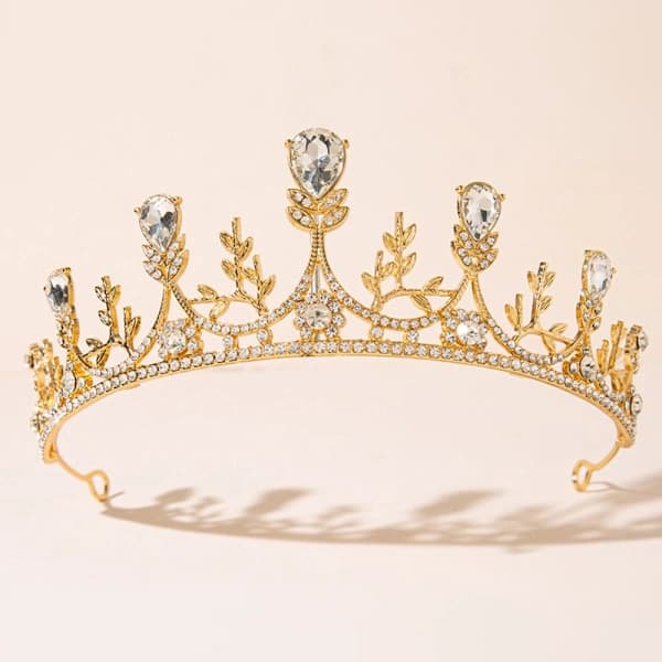 Rhinestone Dronning Krone Barokk Dronning Krone GULL Gull