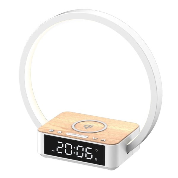 [NT] Smart trådløs lading Digital Display Vekkerklokke Bordlampe Multifunksjonell Modellampe For Hjem Soverom EU-plugg