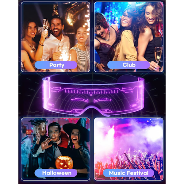 LED-glasögon - Självlysande Cyberpunk Futuristiska Neon Rave DJ-glasögon