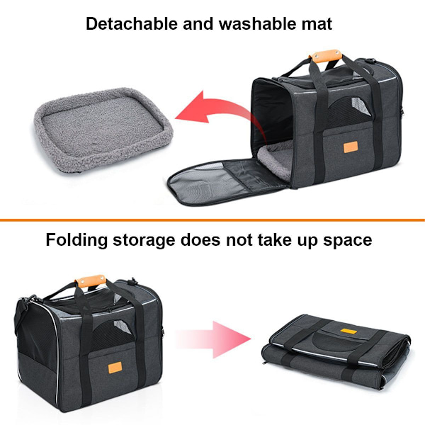 Bärbar husdjursväska för resor, hopfällbar husdjursväska, svart
