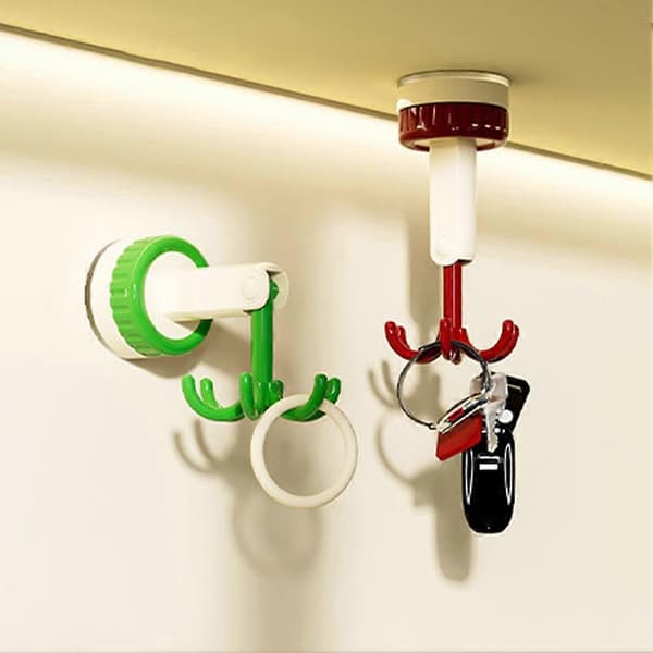 360 Degree Rotating Foldable Hook Non-drilling Multifunctional Utensil Rack with 6 Claws for Kitchen White Green