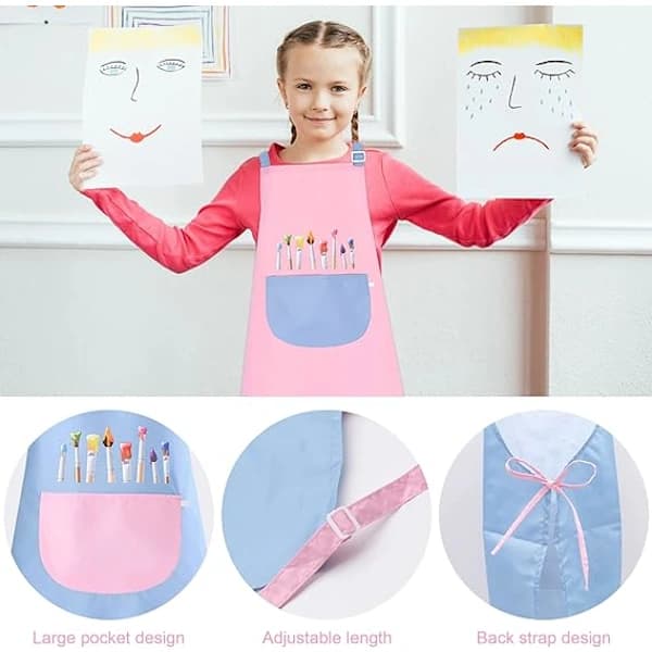 2 st Barnförkläden Målarförkläde Ålder 6-12 Vattentäta Kockförkläden för Kök Målning Matlagning Bakning-60×45 cm (Rosa och Blå)